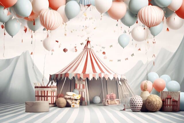 rsz 59533530 beautiful circus tent with balloons and gifts 3d rendering