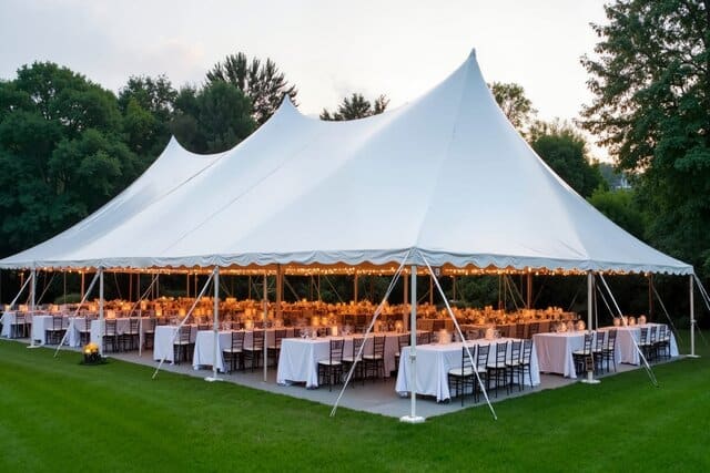 rsz 64054286 a large tent with tables and chairs set up for a wedding reception